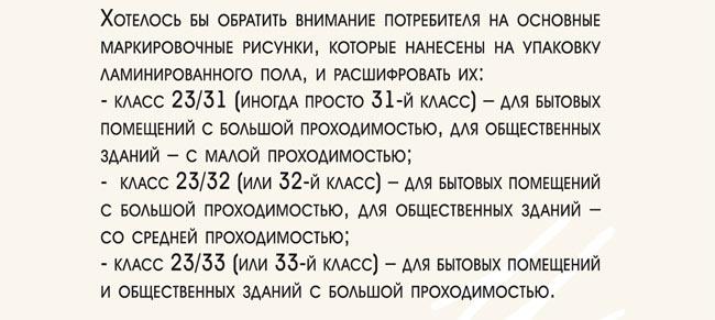 Обозначения классов ламината