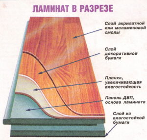 Ламинат состоит из нескольких слоев, которые несут определенную функцию